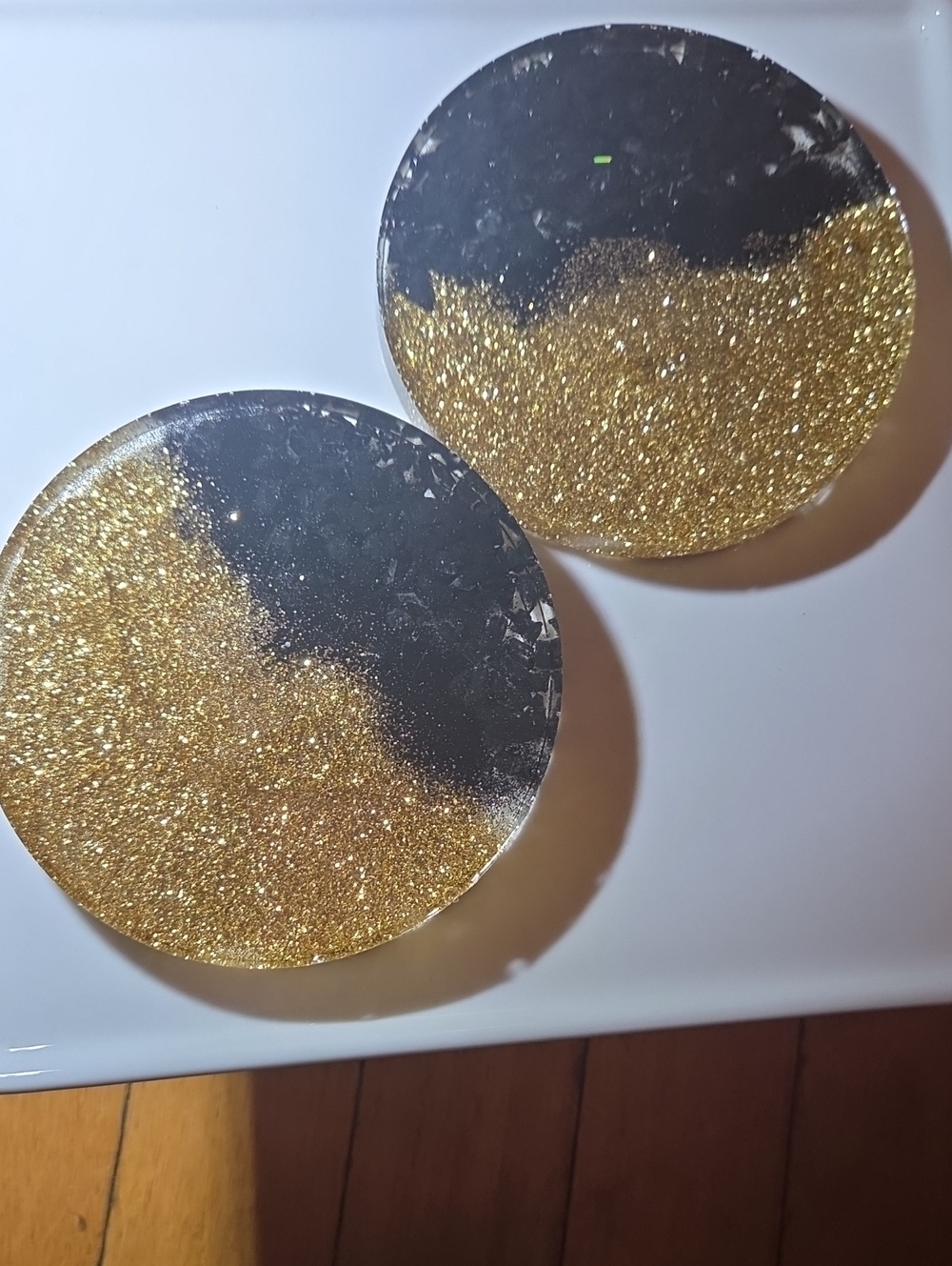 🌟Handmade- 2 Gold and Black Glitter Coaster Set